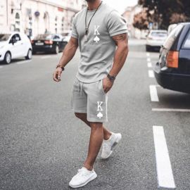 Summer Men's Short-sleeved T-shirt + Printed Shorts Sports Two-piece Suit