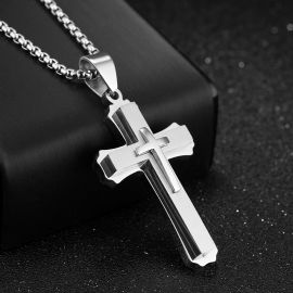 Multilayers 3D Stainless Steel Cross Pendant