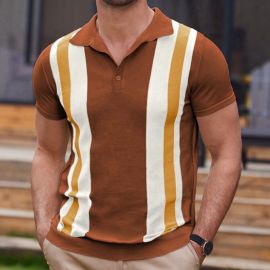 Smart Casual Striped Jacquard Knit Short Sleeve Polo Shirt