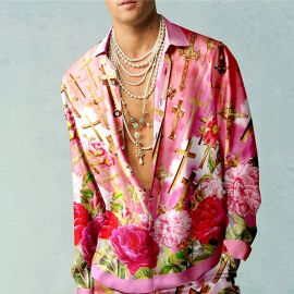 Men's Long Sleeve Beach Vacation Floral Print Shirt