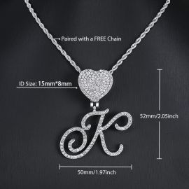 Iced Love Buckle Cursive Initial Letter Pendant in White Gold
