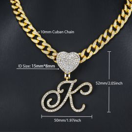 Iced Love Buckle Cursive Initial Letter Pendant with Tear Drop Necklace in Gold