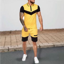 Men's Sports Color Matching Short Sleeve Suit
