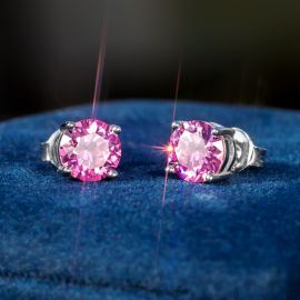 1Ct Pink Moissanite Round Stud Earrings in S925 Silver