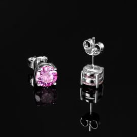 1Ct Pink Moissanite Round Stud Earrings in S925 Silver