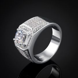 1Ct Moissanite Round Cut Men's Micro Pave Ring in S925 Sterling Silver