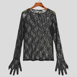 Men's Lace Sexy Hollow Long Sleeve T-Shirt