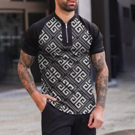 Men's Raglan Sleeve Printed Short Sleeve Polo Shirt