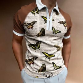 Fashionable 3D Butterfly Print Lapel Collar POLO Shirt