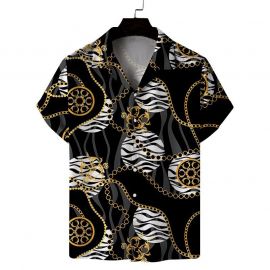 Fashion Baroque Print Loose Short Sleeve Shirt