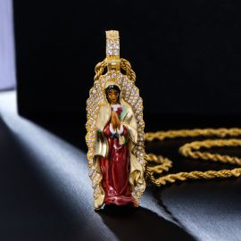 Iced Hand-painted Enamel Our Lady of Guadalupe Pendant