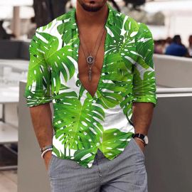 Tropical Print Long Sleeve Resort Shirt