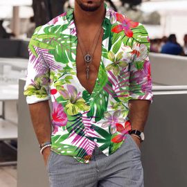Tropical Print Long Sleeve Resort Shirt