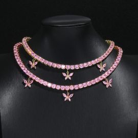 Iced Pink Butterfly 5mm Tennis Necklace Choker