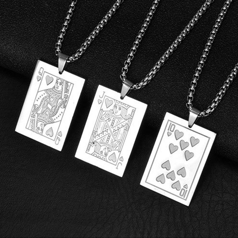 Poker Card A Q J 10 Stainless Steel Pendant