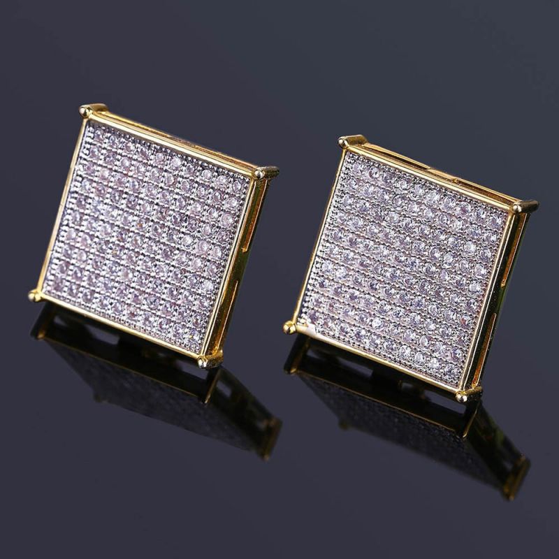 15*15mm-Square Diamond Paved Stud Earrings