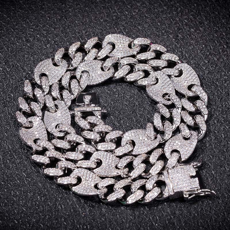 13mm Cuban G-Link Chain in White Gold