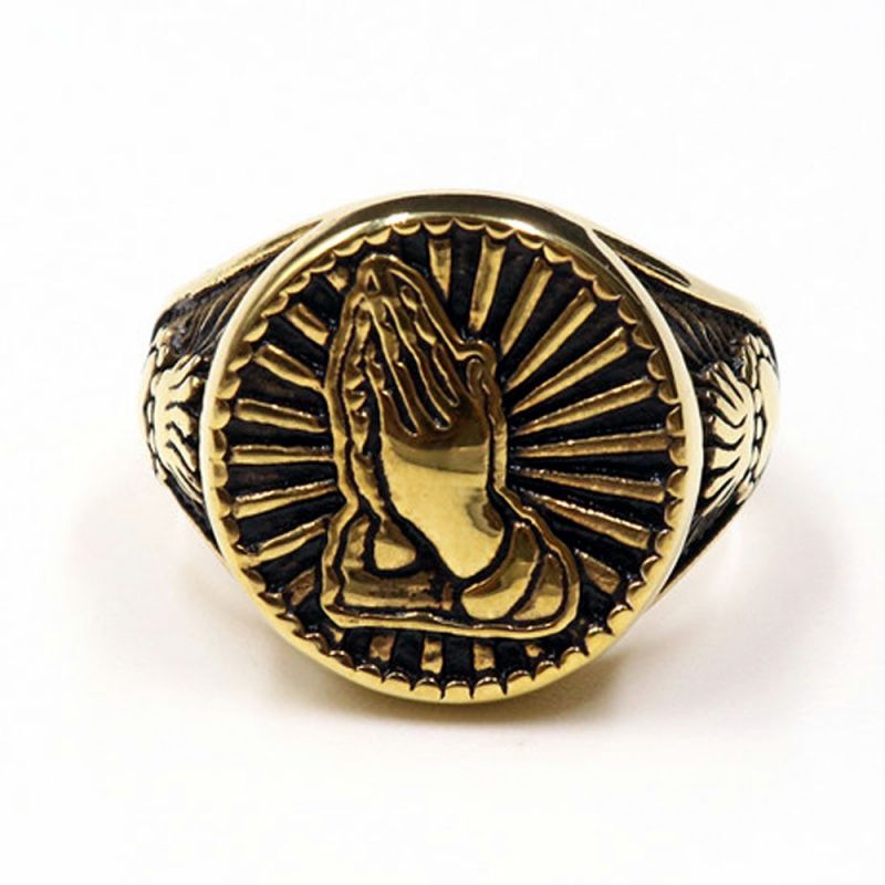 Vintage Gold Praying Hand Titanium Steel Ring