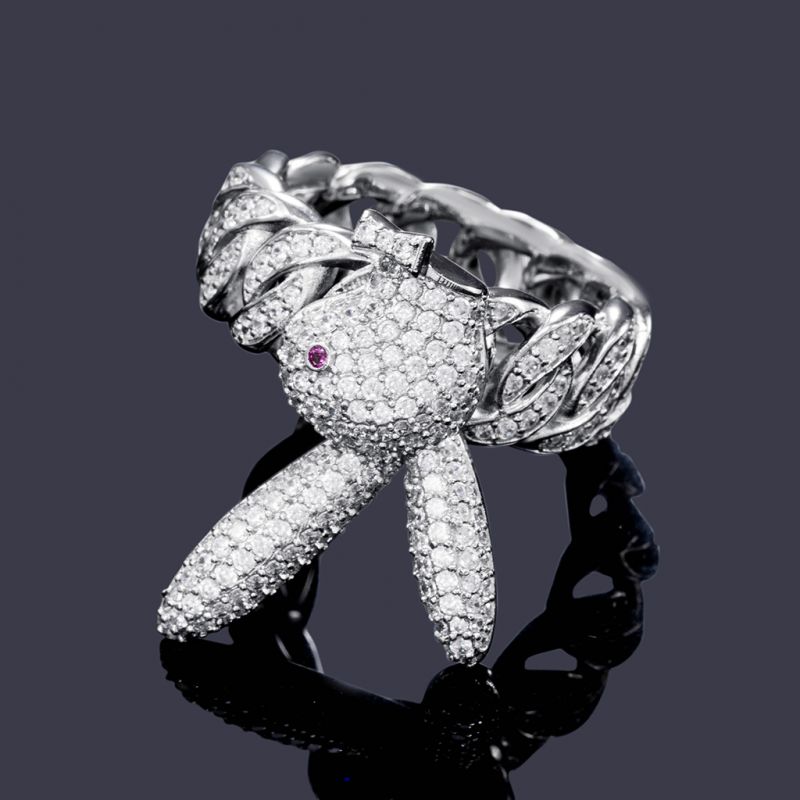 Iced Upside Down Bunny Rings in White Gold