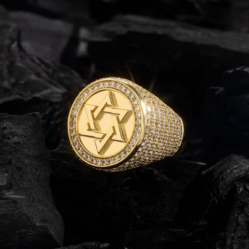 Iced Gold Star of David Ring