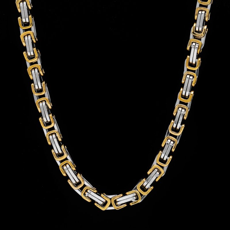 8mm Gold & Silver Titanium Steel Byzantine Chain