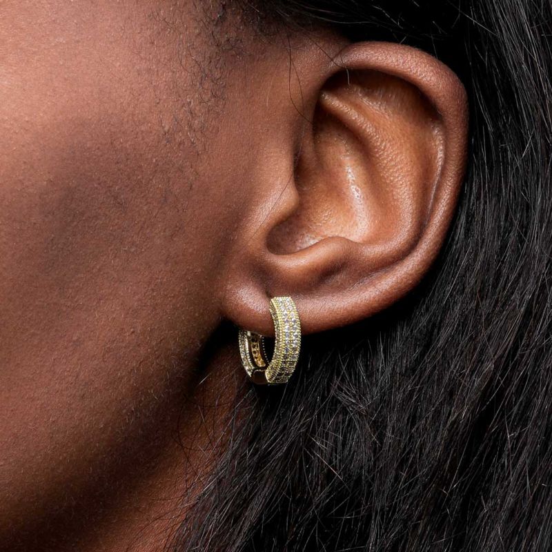 Women's Iced Hoop Earring in Gold