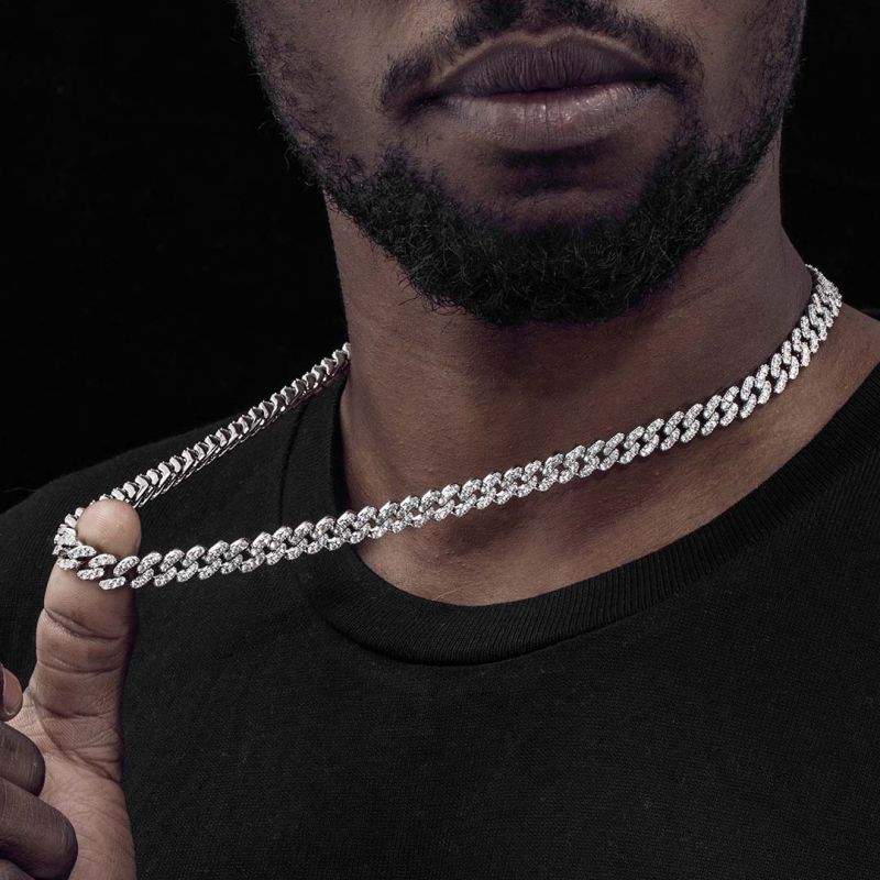 Iced 8mm Cuban Link Chain in White Gold