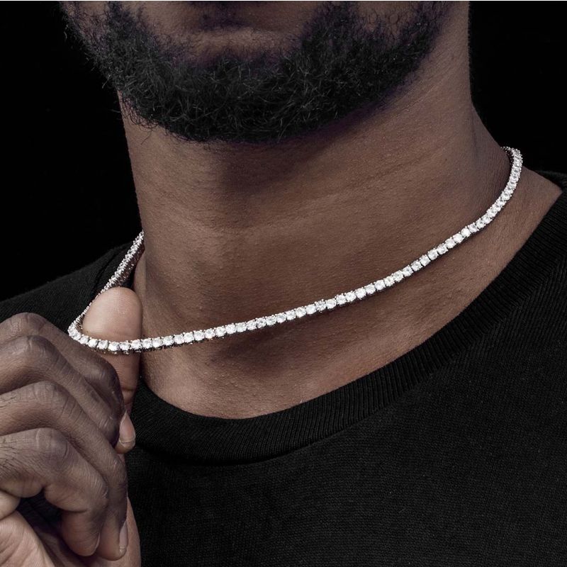Iced 20mm Square and Round Stones Cuban Link Chain in White Gold