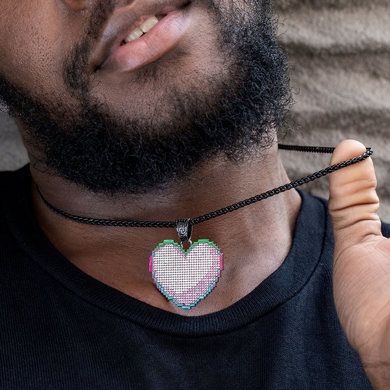Iced Mosaic Pink Heart Pendant