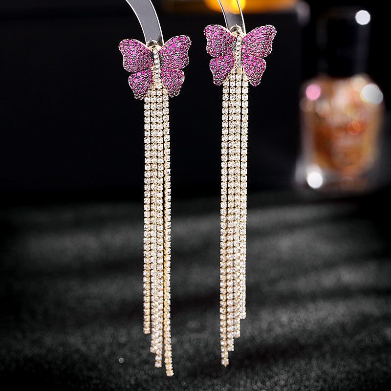 Iced Butterfly Tassel Earrings