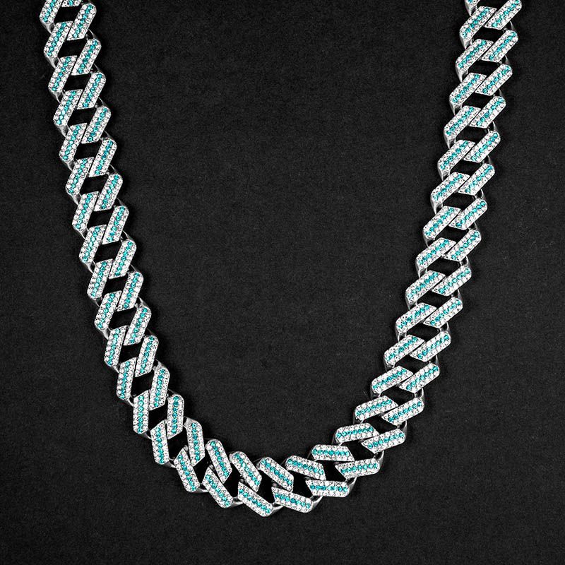 Iced 20mm Blue & White Miami Cuban Chain with Big Box Clasp