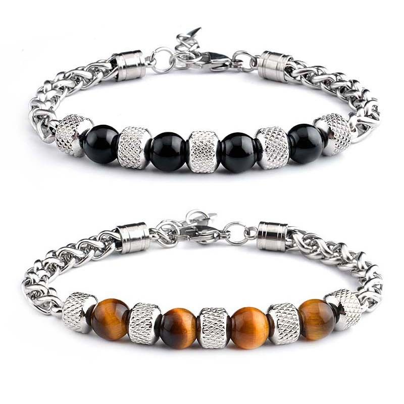 Tiger Eye Stone Black Onyx Pearl Stretch Bracelet - Helloice Jewelry