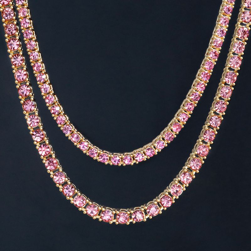 3mm/4mm/5mm Pink Tennis Chain in Gold