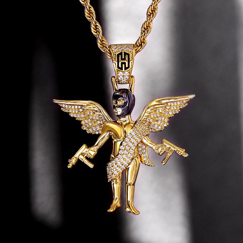 Iced Mask Angel with Shooting Machinery Pendant