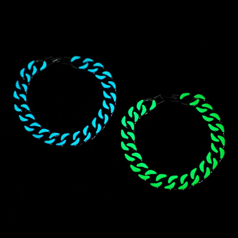 Glow in the Dark Green/Blue Enamel Cuban LIink Bracelet