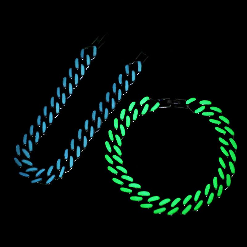 Glow in the Dark Green/Blue Enamel Miami Cuban Bracelet
