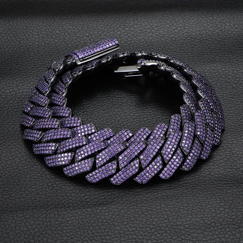 Iced 15mm Purple Cuban Link Chain in Black Gold
