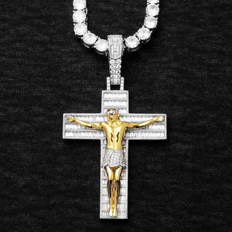 Christ Crucifix Cross Jesus Pendant  Hip Hop Crystal Necklace Franco 