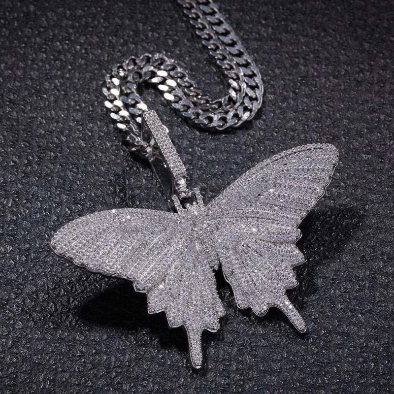 Helloice Iced Butterfly Pendant in White Gold