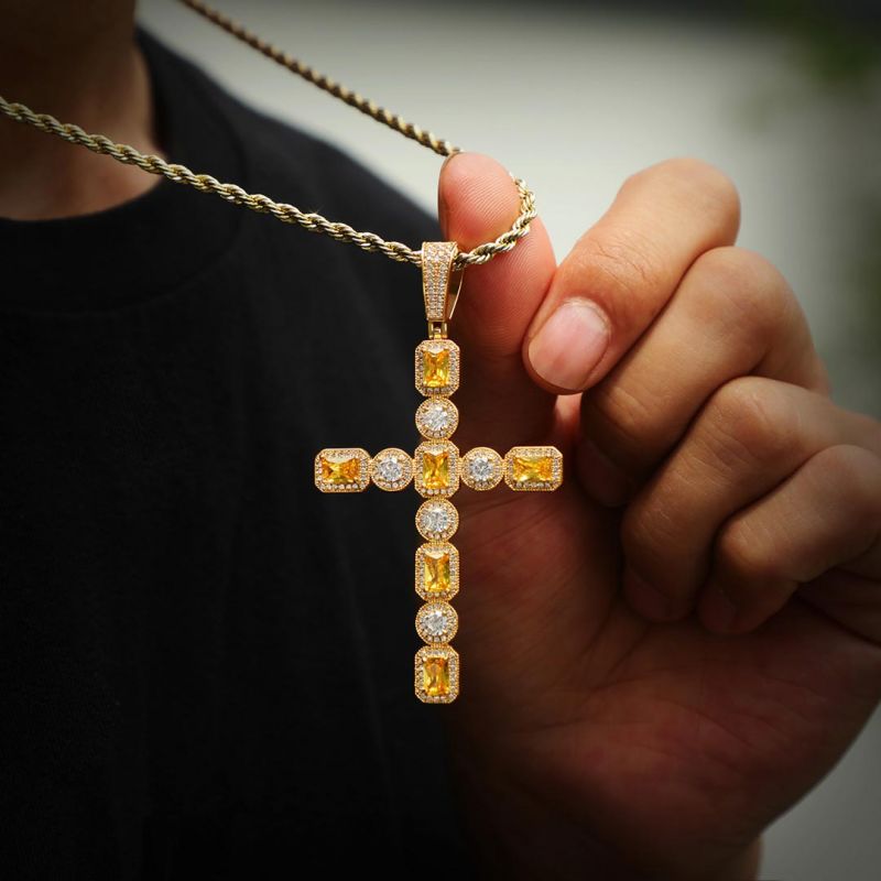 Rose & White Gold Shiny Diamond Cut Fancy Cross Pendant by IcedTime 14K Yellow 