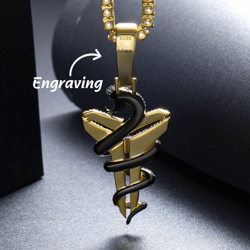 Helloice Iced Snake with Sheath Memorial Pendant in Gold