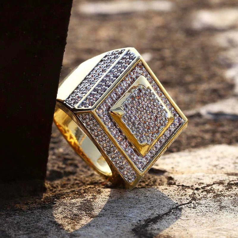 Helloice Men's Square Shape Paved Diamond Ring