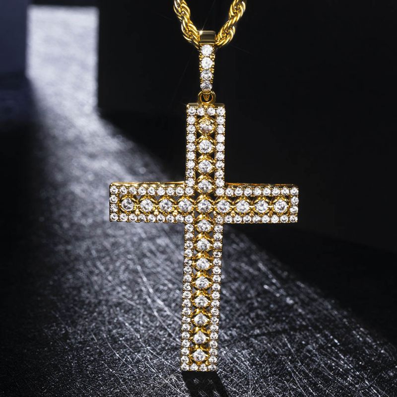 Details about   14k White Gold Diamond Cross Iced Pendant ONLY! 