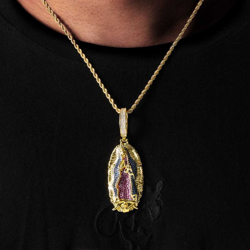Large 18K Gold Plated Our Lady Of Guadalupe Pendant LIFETIME WARRANTY