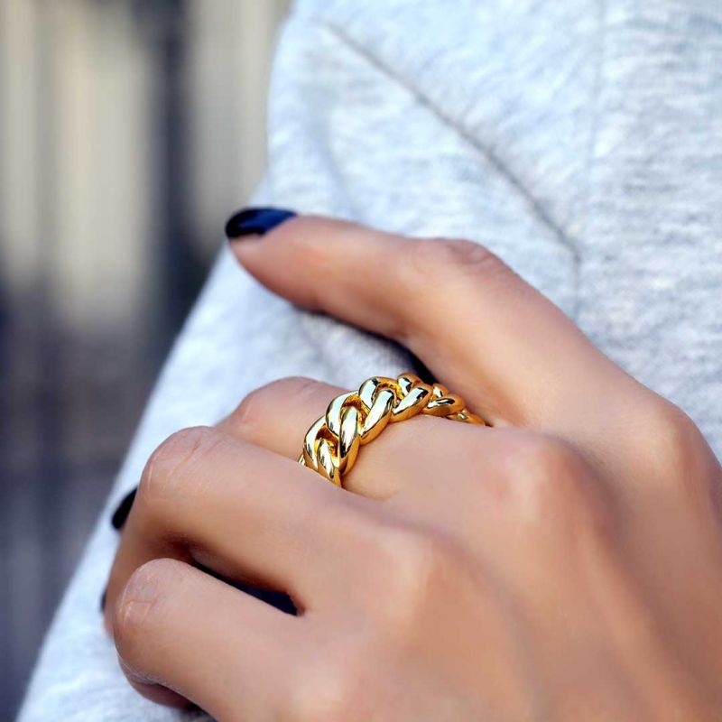 Helloice Women's 10mm Cuban Rings in Gold