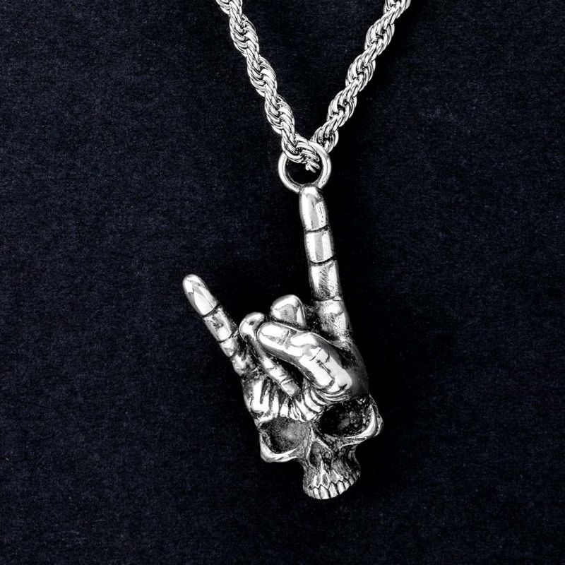 Vintage Skull Hand Pendant Necklace for Men 316L Stainless Steel Titanium Unique Skeleton Hand Pendant Hip hop Nightclub Jewelry