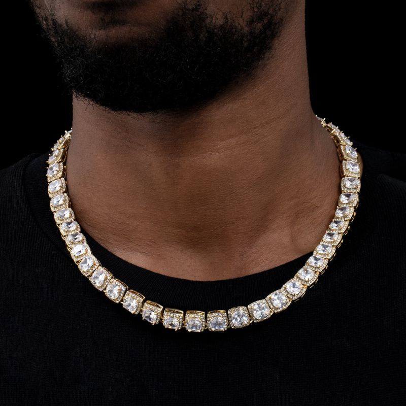 Mens Baguette Tennis Chain 10 mm Ice Out 14k Gold Diamond FILL Real ICY Choker