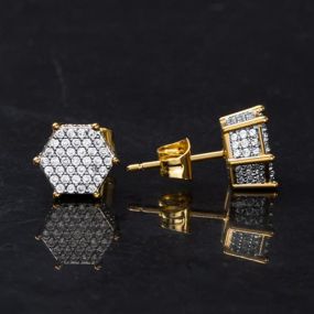 Micro Pave Gold Hexagon