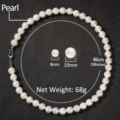 8mm Men Pearl Necklace Cross Pendant