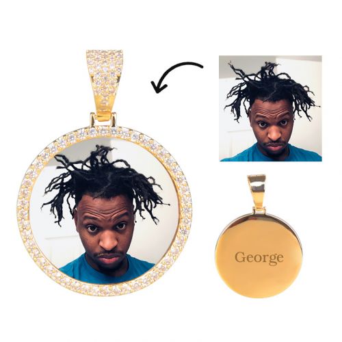 Iced Custom Small Circle Photo Pendant in Gold - 35mm/1.4"